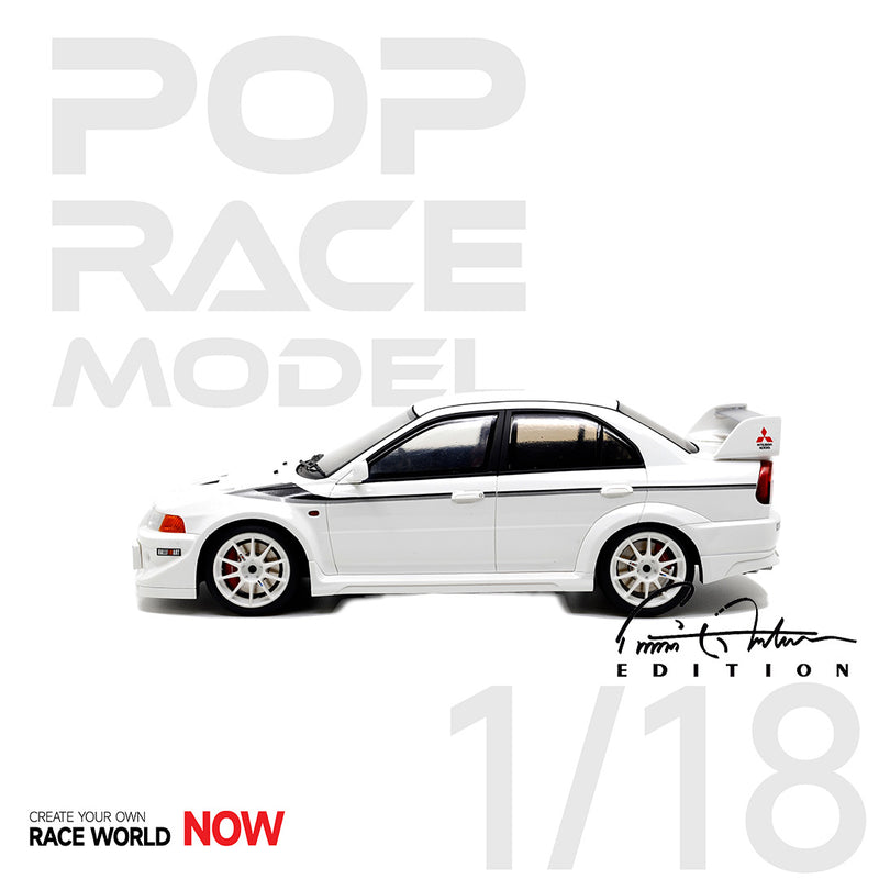 Pop Race 1/18 Mitshubishi Evolution 6.5 Tommi Makinen Edition in White