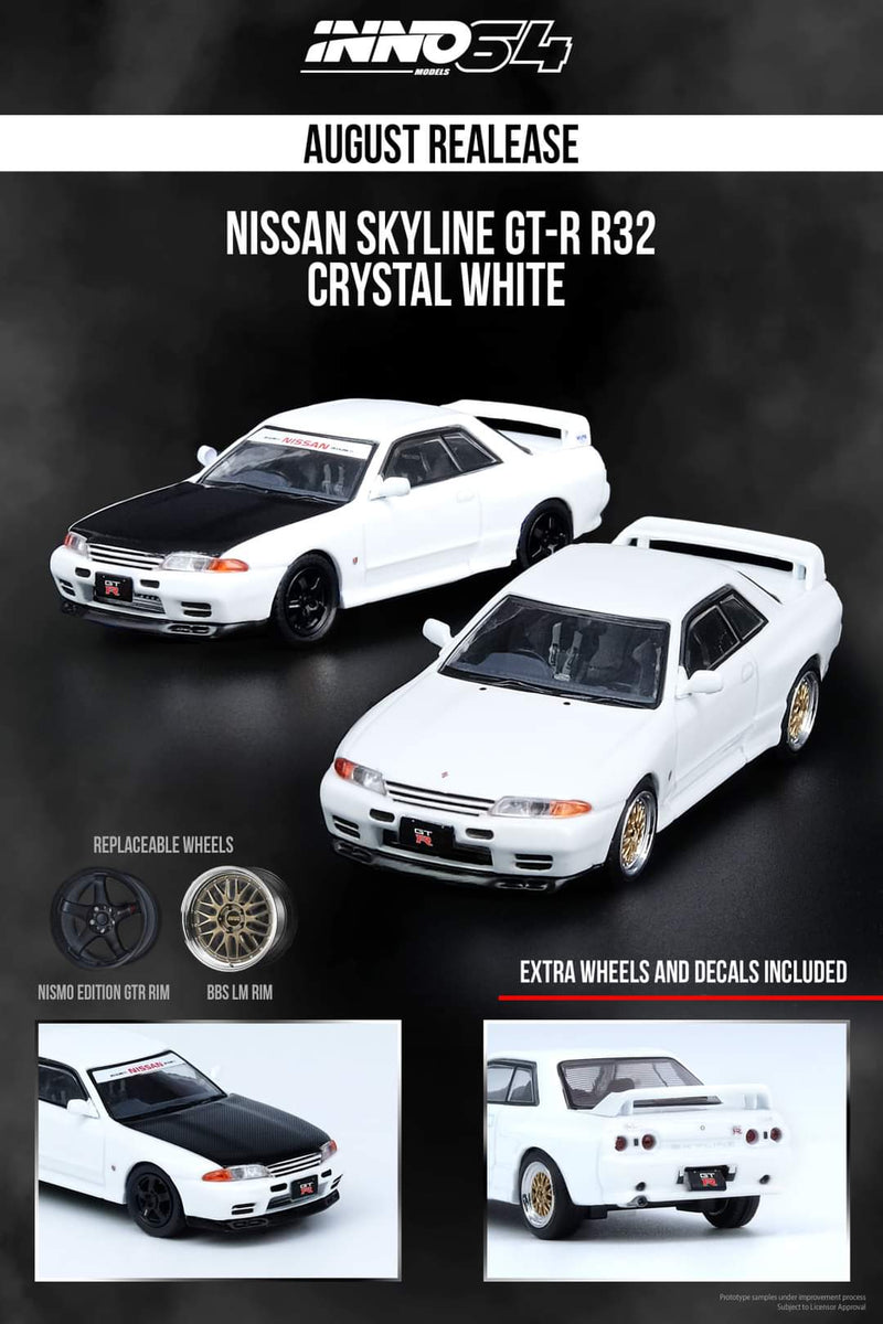 INNO Models 1:64 Nissan Skyline GTR R32 in White with Extra Set of Whe ...