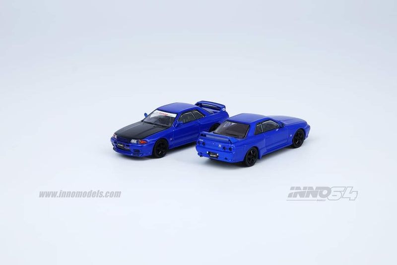 INNO Models 1:64 Nissan Skyline GTR R32 in Blue with Extra Set of Wheels and Water Slides