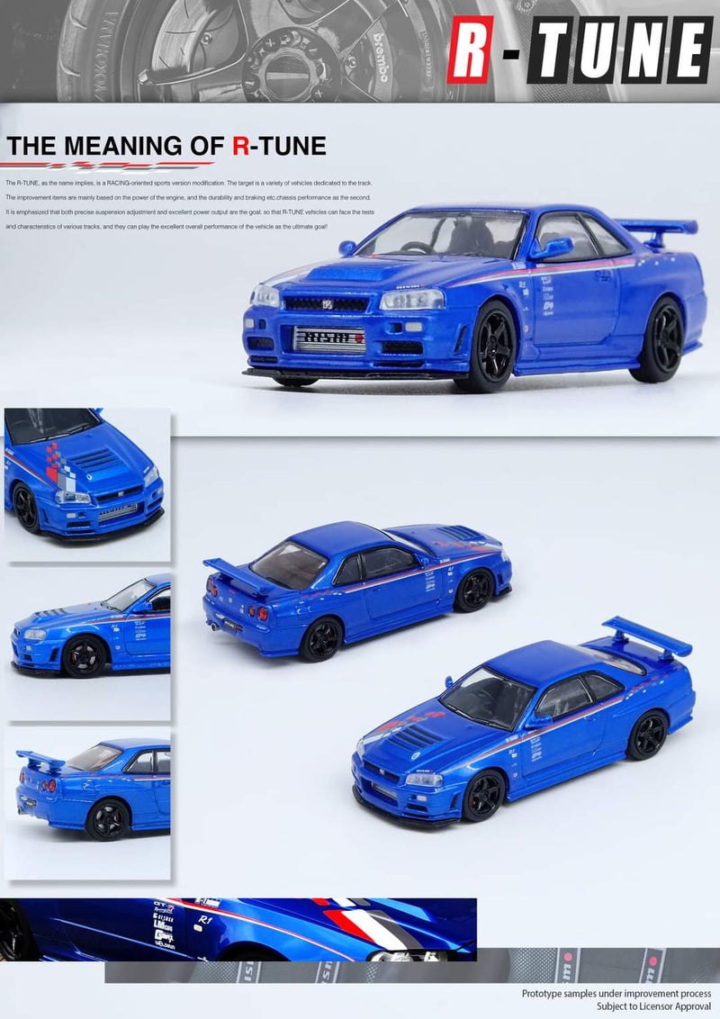 INNO64 1:64 Nissan Skyline GT-R R34 R-Tune R1 in Bayside Blue