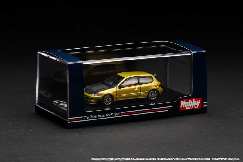 Hobby Japan 1:64 Honda Civic (EG6) SiR Ⅱ with JDM Style in Yellow Metallic