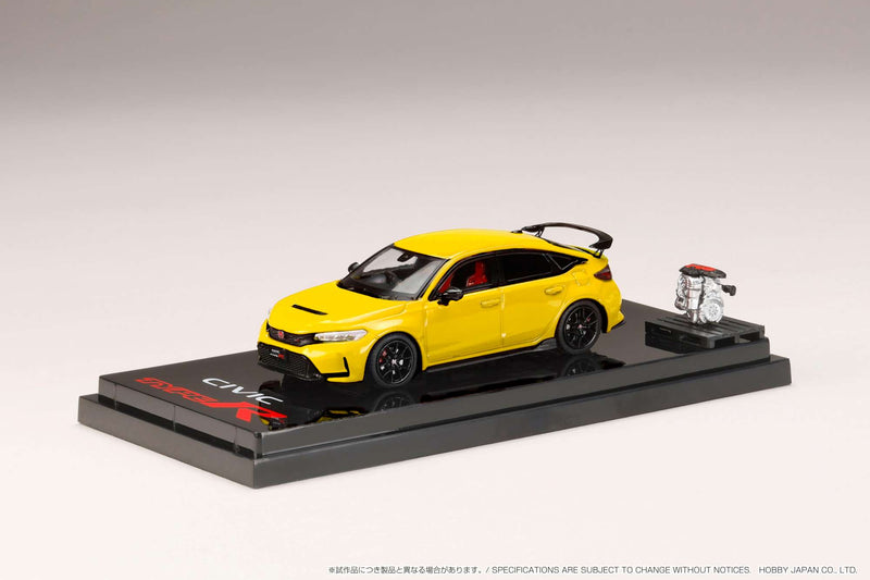 Hobby Japan 1:64 Honda Civic Type-R (FL5) with Engine Display Model in Custom Yellow