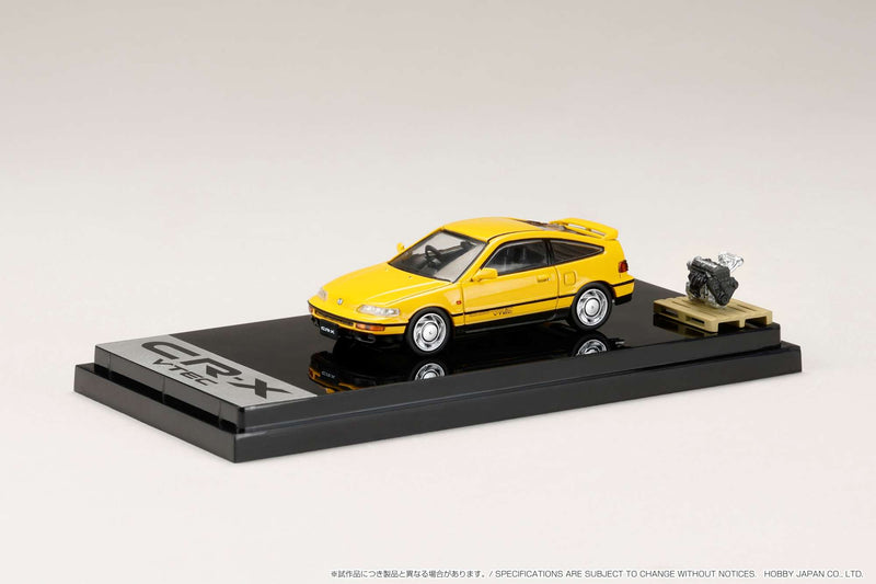 Hobby Japan 1:64 Honda CR-X SiR (EF8) 1989 with Engine Display Model in Yellow