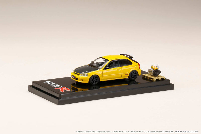 Hobby Japan 1:64 Honda Civic Type-R (EK9) Customized Version with Engine Display in Sunlight Yellow