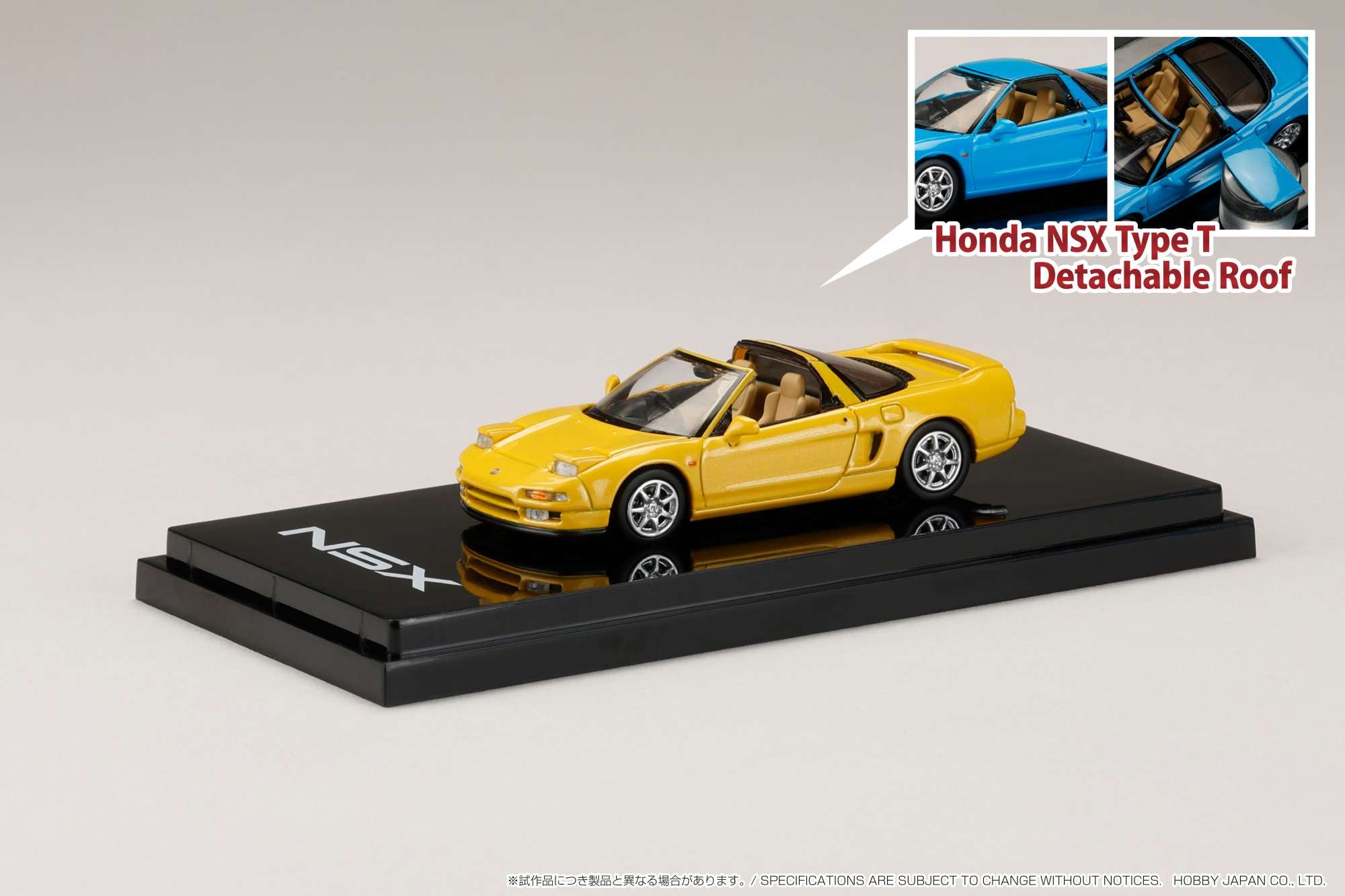 ミニカー HONDA NSX Type-T Indy Yellow Pearl 1/43 HobbyJAPAN 1/64 HONDA NSX Type T with Roof Indy Yellow Pearl