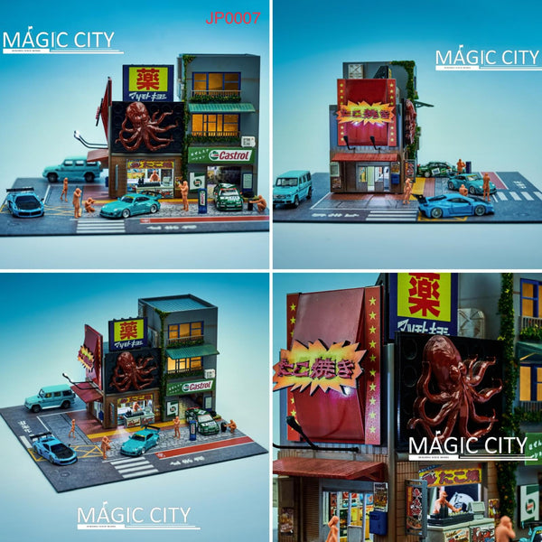 Magic City 1:64 "Japanese Street Scene" Takoyaki Shop & Castrol Repair Shop Diorama