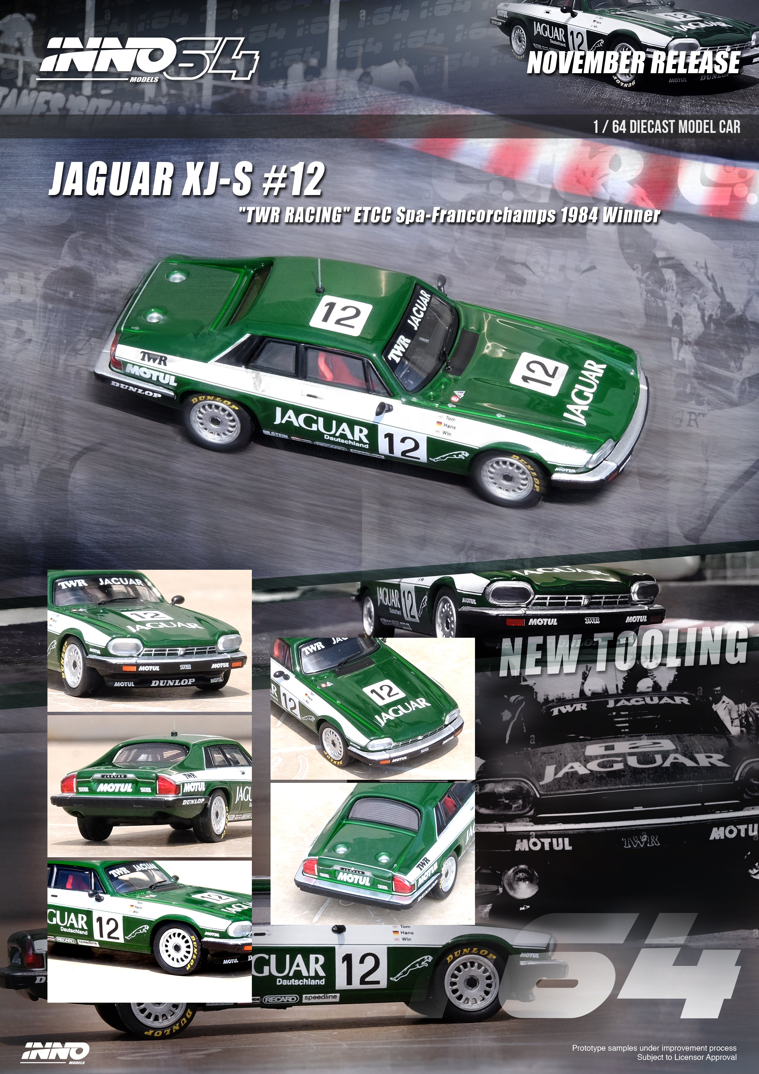No469ミニカー1/18 Jaguar Spa Francor Champs 1/18 Jaguar XJ13 Spider 1966 Classic (Green) Resin Model Car