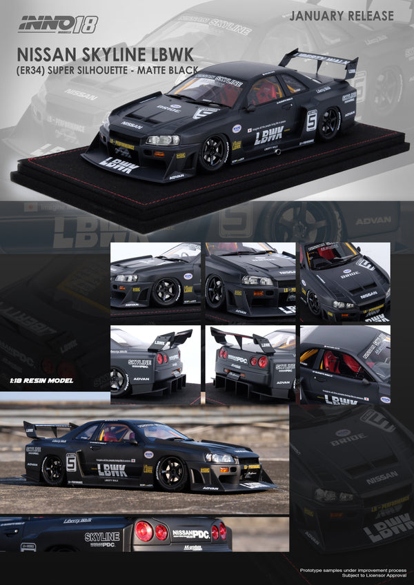 INNO18 1:18 Nissan Skyline (ER34) Super Silhouette "LBWK" Matte Black