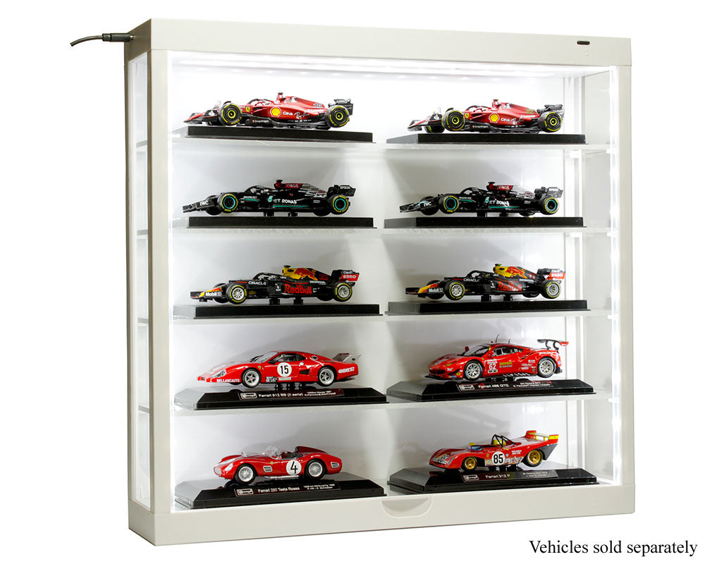 Showcase 5-Tier LED Wall Mountable Display Case – White Case with White Rear Panel