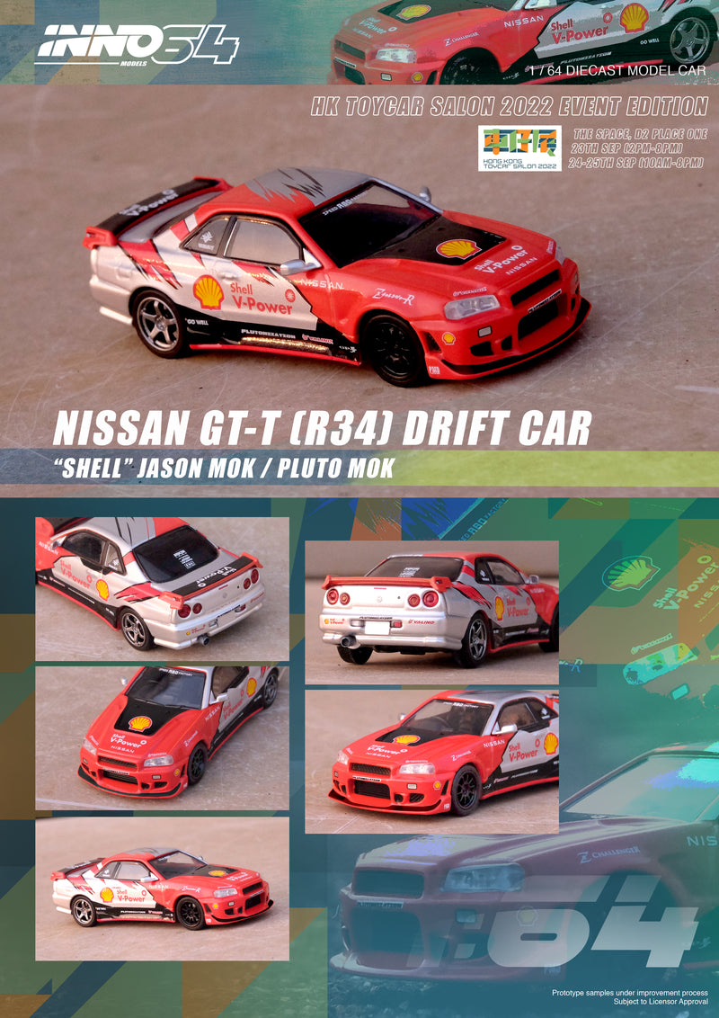 INNO64 1:64 Nissan Skyline GTT (R34) Drift Car "SHELL" Jason Mok / Pluto Mok HK ToyCar Salon 2022 Event Edition