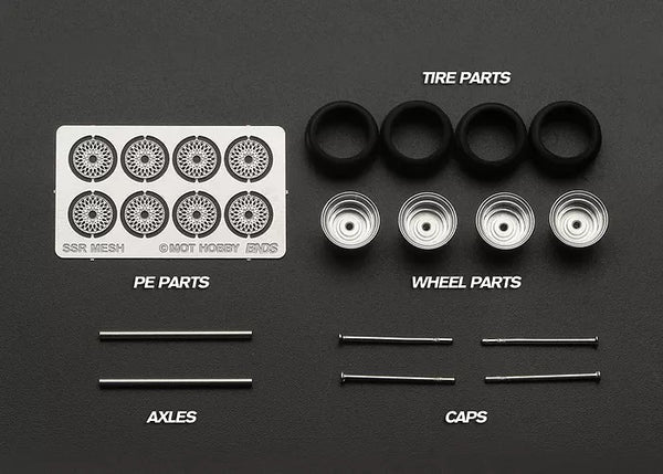 MotHobby BNDS 1:64 - Alloy Wheels and Tires Set - 15" EXCLE Type in Silver