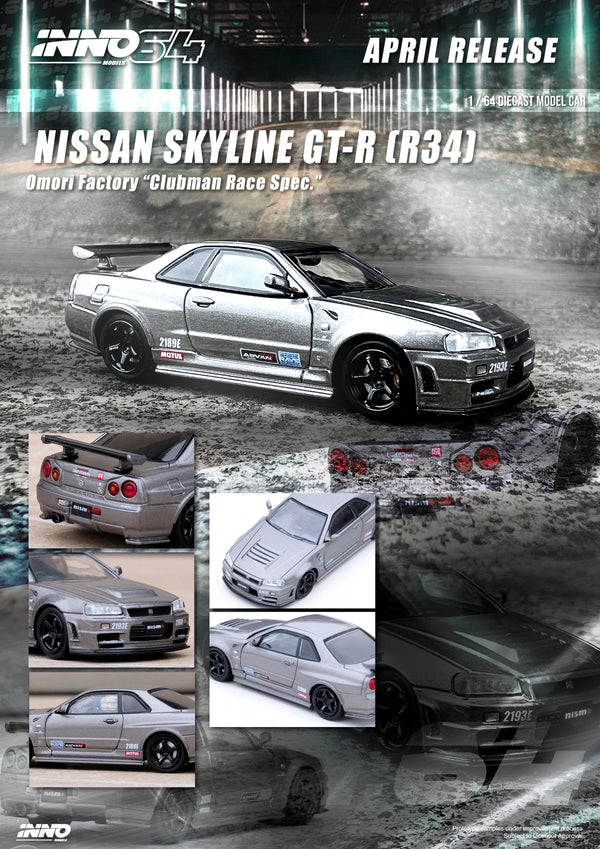 INNO64 1:64 Nissan Skyline GT-R (R34) Omori Factory "CLUBMAN RACE SPEC" (CRS)