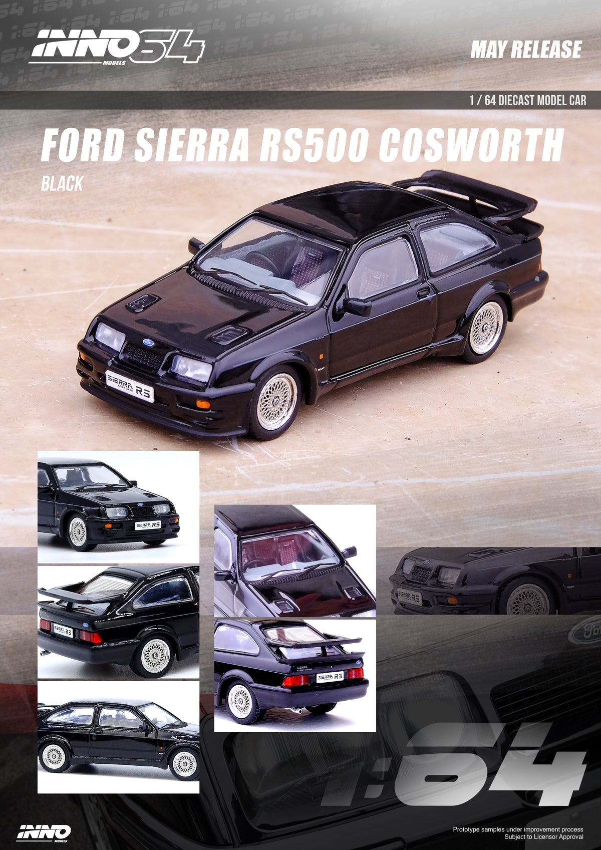 当季大流行 Ford 1:64 INNO64 Sierra Black in Cosworth RS500 ミニカー