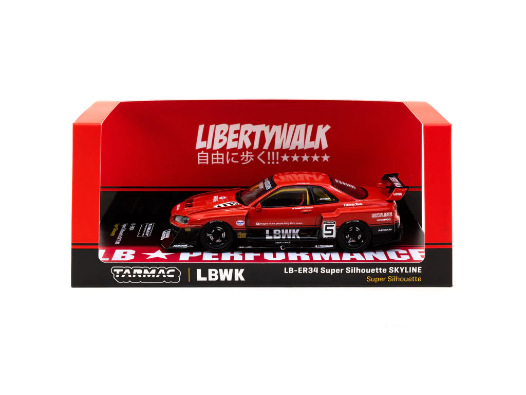 Tarmac Works 1:43 LB-ER34 Super Silhouette SKYLINE #5 in Red and Black