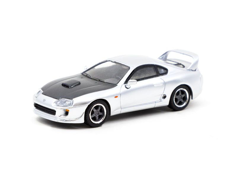 Tarmac Works 1:64 Toyota Supra with Carbon Bonnet in Silver