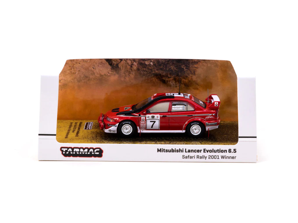 Tarmac Works 1:64 Mitsubishi Lancer Evolution 6.5, Safari Rally 2001 Winner, Tommi Mäkinen / Risto Mannisenmäki