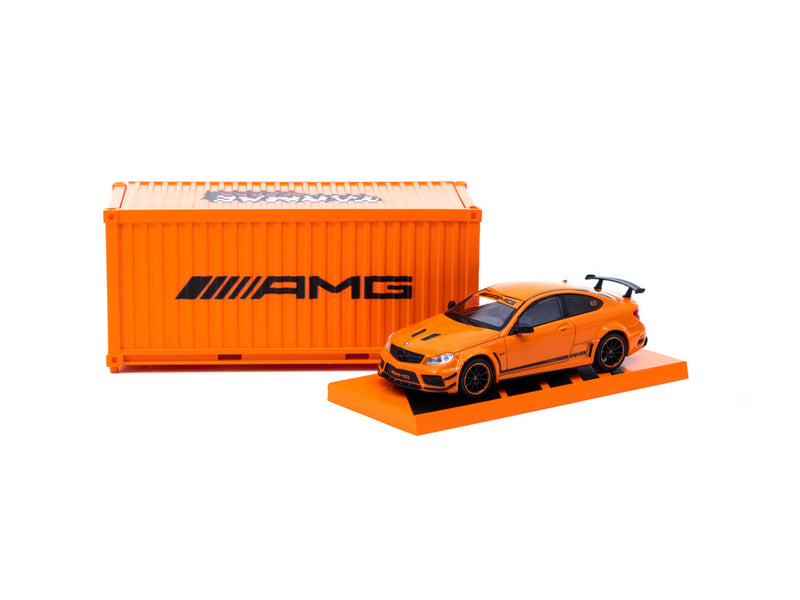 Tarmac Works 1:64 Mercedes-Benz C63 AMG Coupé Black Series Orange with Container