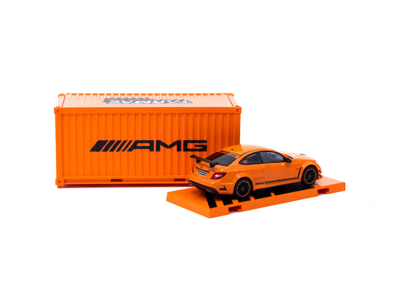 Tarmac Works 1:64 Mercedes-Benz C63 AMG Coupé Black Series Orange with Container