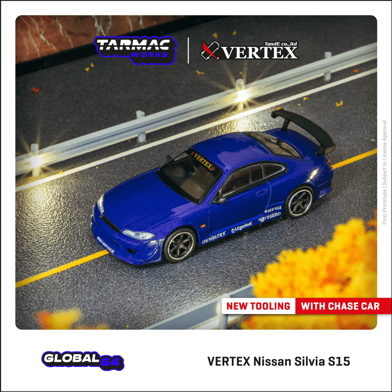 Tarmac Works 1:64 Nissan Silvia S15 Vertex Edition in Blue Metallic