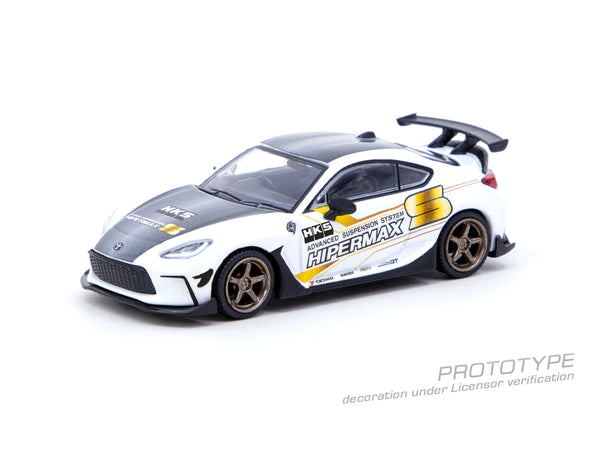 Tarmac Works 1:64 Toyota GR86 HKS Hipermax Edition in White and Black