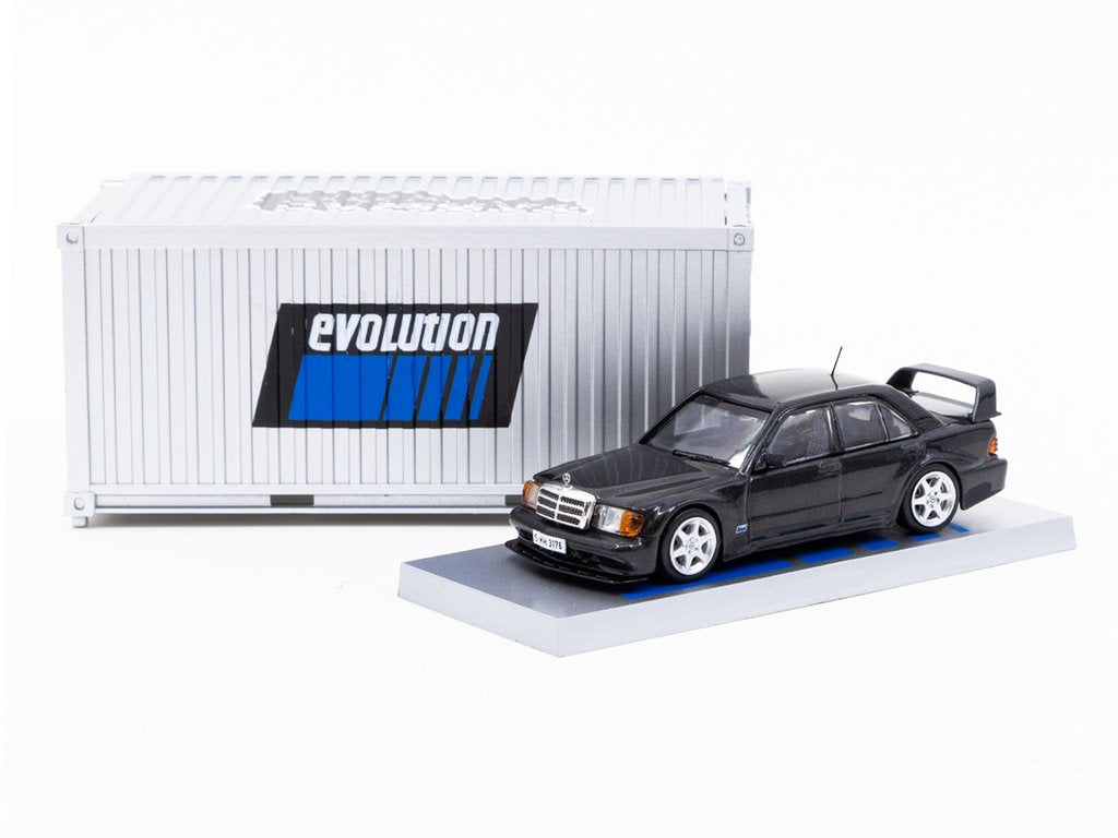 Tarmac Works 1:64 Mercedes-Benz 190 E 2.5-16 Evolution II Black Metallic with Container
