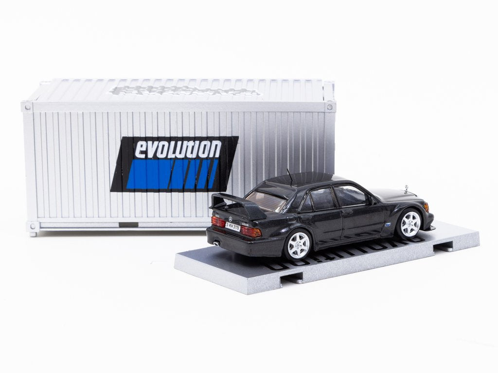 Tarmac Works 1:64 Mercedes-Benz 190 E 2.5-16 Evolution II Black Metallic with Container