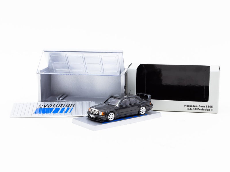 Tarmac Works 1:64 Mercedes-Benz 190 E 2.5-16 Evolution II Black Metallic with Container