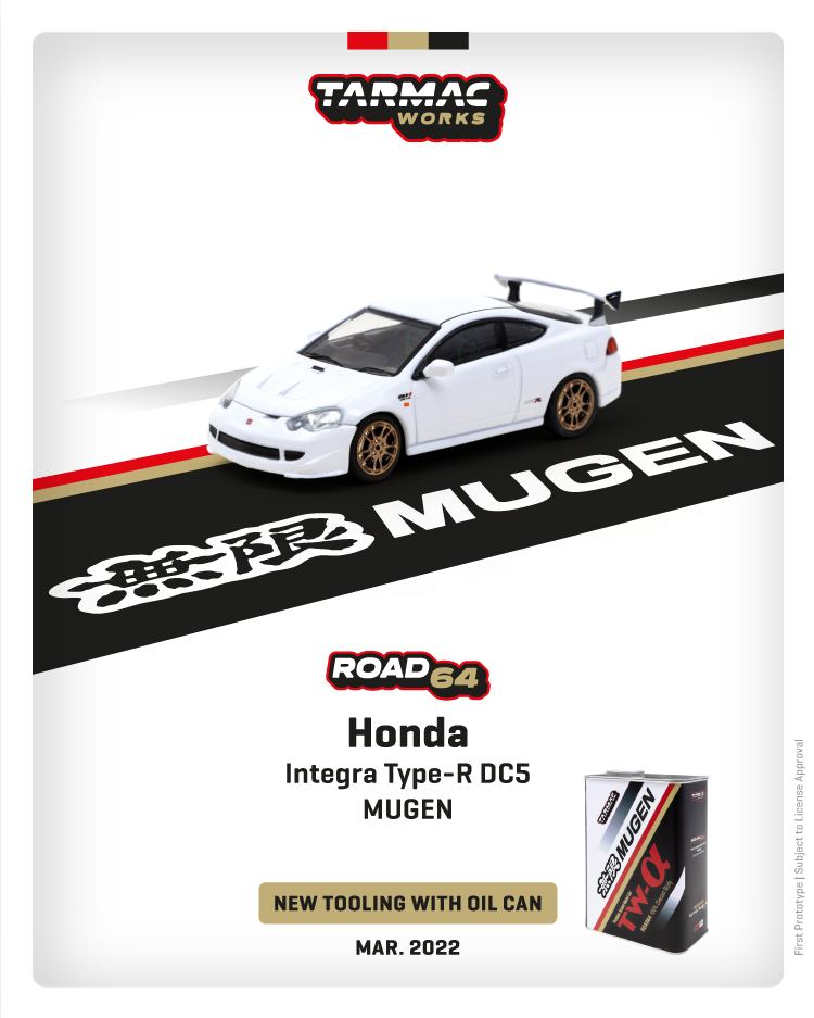 Tarmac Works 1:64 Honda Integra Type-R DC5 Mugen in Championship White with Metal Oil Can