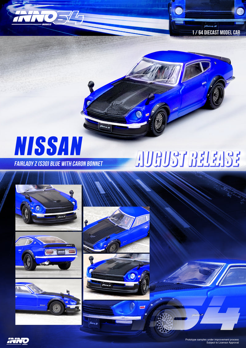 INNO64 1:64 Nissan Fairlady Z (S30) in Blue with Carbon Fiber Hood